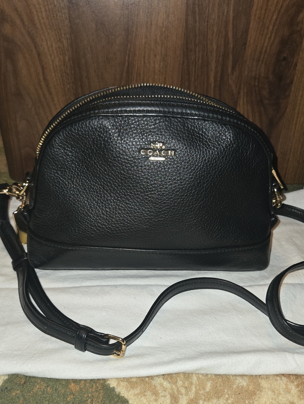 Coach Black Pebbled Leather Dome Crossbody with Gold Hardware
